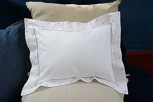 Hemstitch Baby Pillow 12"x16" Orange color Polka Dots.